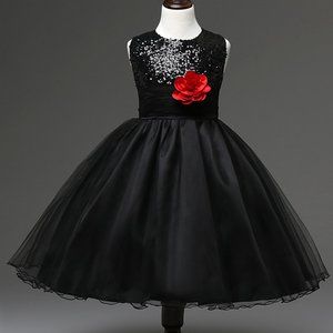 Black Sequin Organza Flower Girl Dress